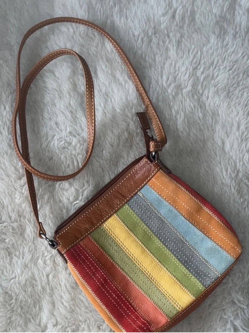 Fossil Multicolor Striped Leather Crossbody Bag